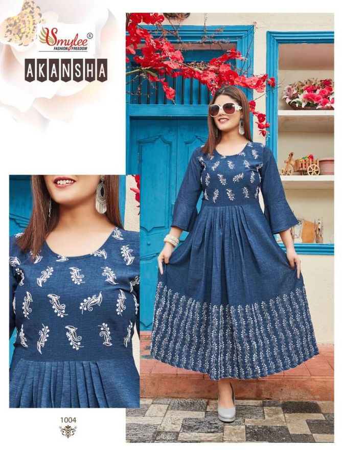 Smylee Akansha Rayon Printed Regular Wear Anarkali Kurti Collection